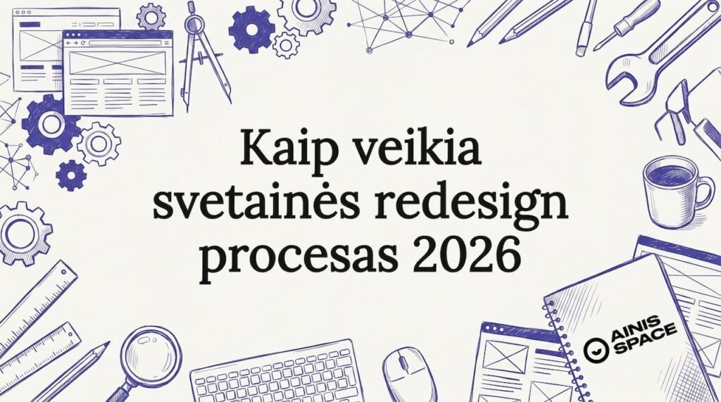 Rankomis pieštas svetainės atnaujinimo viršelio iliustracijos eskizas