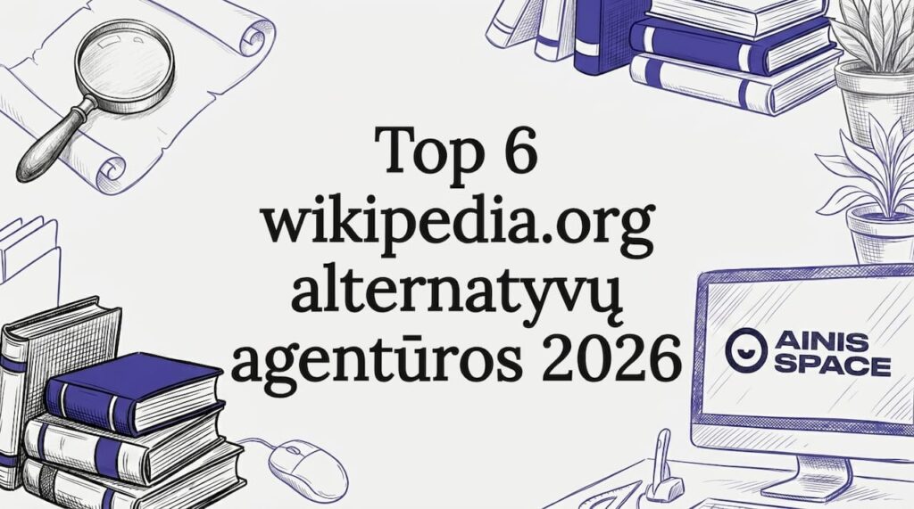 Dekoratyvinė antraštės kortelė, kurios centre – tekstas, o aplink išdėstyti eskizų stiliaus ikonėlės